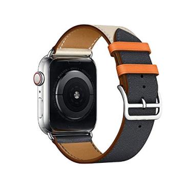 Imagem de Pulseira Couro Loop LTIMPORTS, compativel com Apple Watch 46mm Series 11/10, 45mm Series 9/8/7, 44mm Series 6/5/4/SE, 42mm Series 3/2/1 e Apple Watch Ultra 49mm 3/2/1 (Indigo/Craie/Orange)