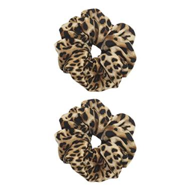 Imagem de Newmind 2 presilhas femininas de leopardo com estampa animal e laço de cabelo para rabo de cavalo - 10 cm, leopardo marrom