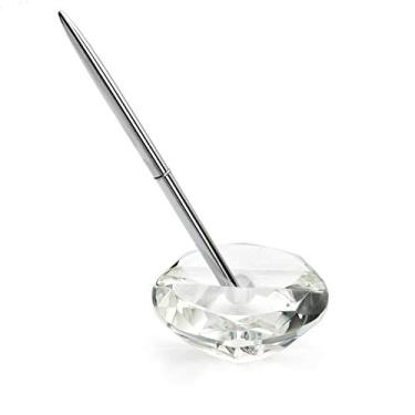 Imagem de Suporte de caneta de cristal com caneta, suporte para caneta-tinteiro de cristal Perfection Grau, acessório de mesa e suporte para lápis de presente para professores/peso de papel cristal (coração - com caneta esferográfica de cobre prateado)