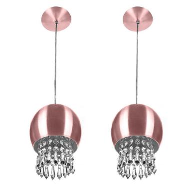 Imagem de Kit 2 Pendente Bola Pequena 15cm Gold Rose Cristais Acrilico