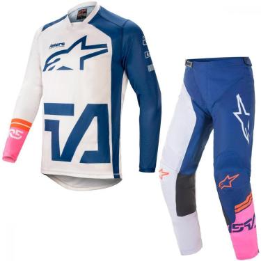 Imagem de Kit Calça + Camisa Alpinestars Racer Compass 2021 Branco/Azul
