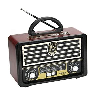 Imagem de HIOD Rádio retrô de madeira portátil sem fio Bluetooth Alto-falante HIFI estéreo AM receptor de rádio FM leitor USB TF cartão AUX MP3 estilo clássico, vermelho