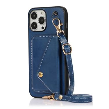 Imagem de Carteira porta cartão de crédito para iPhone 11 12 13 Pro Max 7 8 Cordão de Corrente Corda Capa Cruzada, Azul, Para iPhone 7