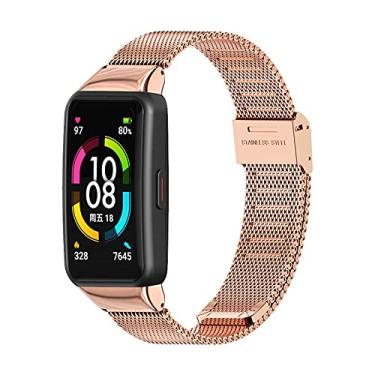 Imagem de 3Chome Pulseira de metal para pulseira inteligente Honor Band 6, pulseiras de aço inoxidável para Huawei Band 6 pulseira de substituição de relógio de pulso (ouro rosa), 156 mm-226 mm, 156mm-226mm