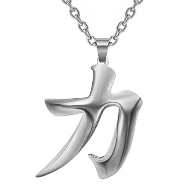 Imagem de Wchama Colar com símbolo kanji de força japonesa, pingente de boa sorte, pingente de corrente de símbolo de aço inoxidável, joias japonesas para mulheres e homens, Plástico, Sem Pedra Preciosa