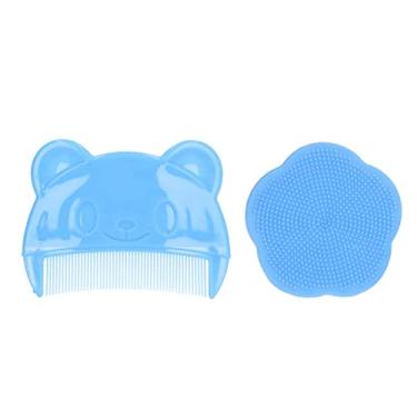 Imagem de Luqeeg Escova e pente para tampa de berço, escova de silicone para banho de bebê, escova sensorial macia para cabelo de bebê com cerdas de silicone macias ajuda a massagear suavemente o couro cabeludo, cuidados essenciais para a pele seca (azul)