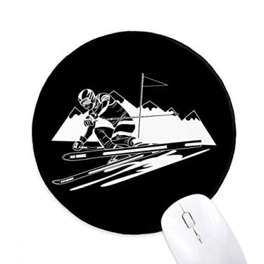 Imagem de DIYthinker Tapete de mouse de esqui esportes de inverno ilustração preta desktop escritório tapete redondo para computador