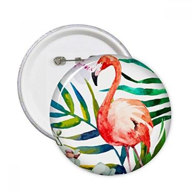 Imagem de Plantas tropicais, flamingo, flores, alfinetes redondos, emblema, botão, decoração, acessório, 5 peças