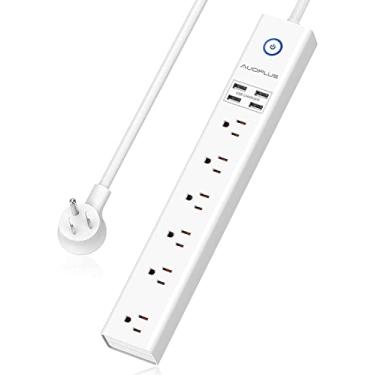 Imagem de Protetor contra sobretensão de faixa de alimentação de 4,5 m, 6 tomadas e 4 portas USB, cabo de extensão longo com proteção contra sobrecarga, suporte de parede para casa, escritório, dormitório, listado na ETL, branco