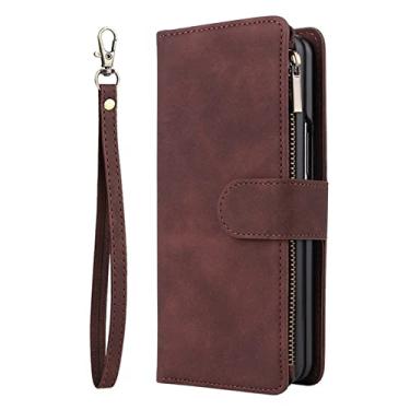 Imagem de Carteira de luxo com zíper capa de couro para Samsung Galaxy Z Fold4 capa magnética para Samsung Galaxy Z Fold 4 capa, café, para Samsung Galaxy Z Fold4