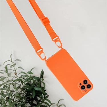 Imagem de Colar tiracolo de cor sólida de luxo Cordão Estojo macio para iphone 13 12 11 Pro Max XR X XS 7 8 plus SE 3 Capa MiNi, laranja, para iPhone XS
