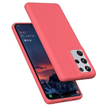 Imagem de E Segoi Capa projetada para Galaxy S21 Ultra, capa à prova de choque de borracha gel de silicone líquido, almofada de forro de pano de microfibra macia compatível com Galaxy S21 Ultra 5G de 6,8
