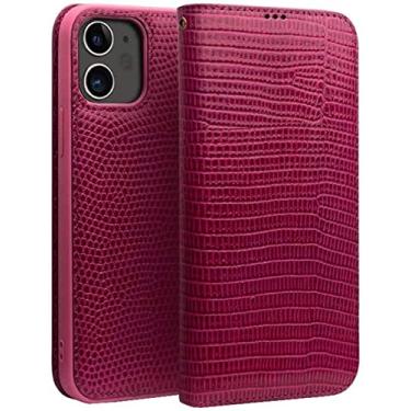 Imagem de TTUCFA Capa de telefone flip fólio de couro, para Apple iPhone 12 Series (2020) padrão de crocodilo carteira vermelha rosa [suporte de cartão] capa [proteção de tela e câmera] (tamanho: iPhone 12 Mini)