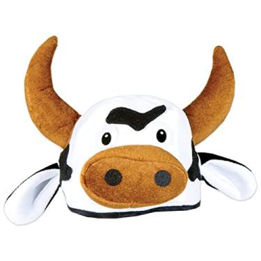 Imagem de Beistle NoveltBeistle Chapéu unissex de pelúcia com cabeça de vaca – Boné com tema ocidental, suprimentos de festa de animais de fazenda, acessório de fantasia de Halloween, acessório de cabine de