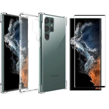 Imagem de Kit Capa Capinha Para Samsung Galaxy S22 Ultra Tela de 6.8 Case Air Anti Impacto Transparente + Pel�cula De Vidro Temperado 3d Full Cover (Transparente + Vidro 3d)