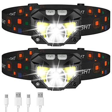 Imagem de Lanterna de cabeça Lhknl, farol LED recarregável, ultraleve com luz vermelha e branca, 2 unidades, com sensor de movimento, impermeável, 8 modos para acampamento, ar livre, corrida, trilha, pesca