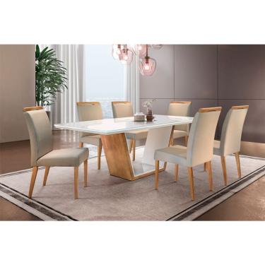 Imagem de Conjunto de Mesa de Jantar Luna com 6 Cadeiras Ciana Veludo Off White e Bege