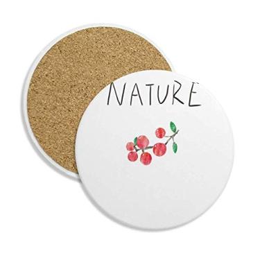 Imagem de Porta-copos com pintura de plantas vermelhas Soloisland copo copo redondo suporte absorvente pedra 2 peças