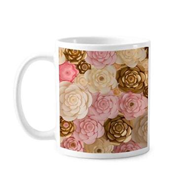 Imagem de Caneca de cerâmica marrom branca e rosa lindas flores caneca cerâmica café porcelana louça