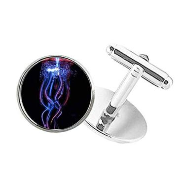 Imagem de DIYthinker Abotoaduras com fecho de botão redondo com imagem da natureza da ciência Ocean Jellyfish