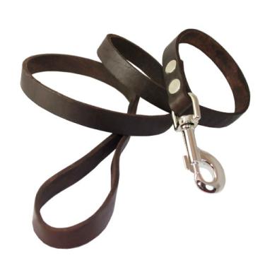 Imagem de Coleira clássica para cães de couro legítimo 1,9 cm marrom 3/4" de largura para cães grandes