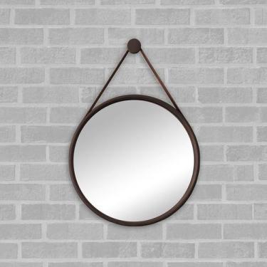 Imagem de Espelho Redondo Decorativo Adnet 50cm Moldura Alumínio Marrom Café Com