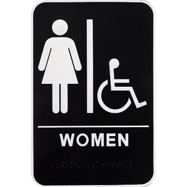 Imagem de Hillman Placa de banheiro para deficientes femininos 844150 com Braille (15 x 22 cm), 15 x 22 cm