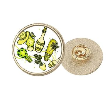 Imagem de Broche Sombrero Mexico Desert Cactus Mexicano Redondo Metal Dourado Broche Clip, Medium, não aplicar