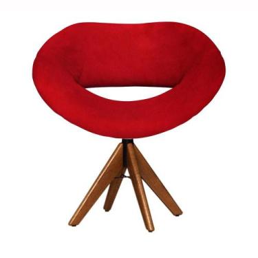 Imagem de Cadeira Decorativa Beijo Vermelha Base Giratória Madeira - Clefatos