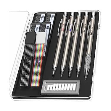 Imagem de Mr. Pen - Conjunto de lapiseira de metal com refis de grafite e borracha, 5 tamanhos, 0,3, 0,5, 0,7, 0,9, 2 mm, desenho, esboço, arquitetura, lápis mecânicos de metal para desenho