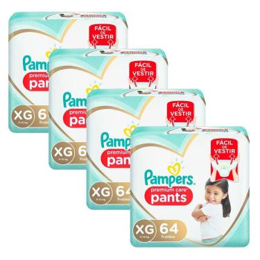 Imagem de Kit 4 Fralda Pampers Pants Premium Care Tamanho XG 64 Unidades