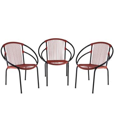 Imagem de Conjunto de 3 Cadeiras Eclipse Artesanal em Fio de Fibra Sintética Para Área de Lazer, Sol, Piscina, Jardim - Vermelho 05