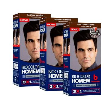 Imagem de Kit Tonalizante Biocolor Homem Castanho Médio - 3 Unidades
