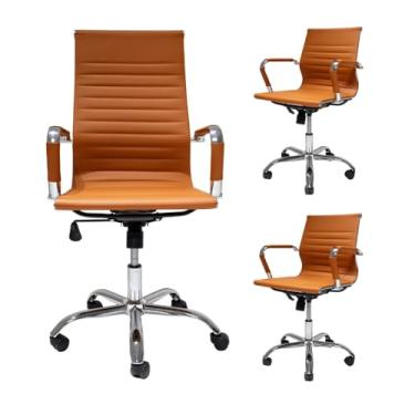 Imagem de Kit Cadeira de Escritório Presidente Stripes + 2 Cadeiras de Escritório Diretor Stripes Caramelo, Ergonômica
