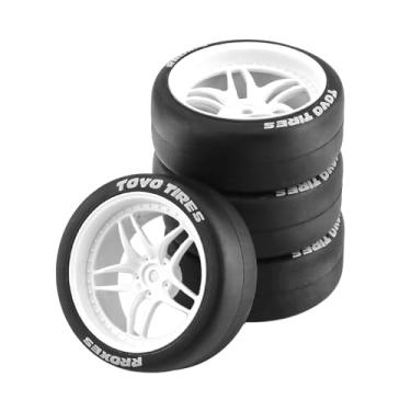 Imagem de UGPLM 4x pneus de borracha deriva durável 12mm hub substituição resistente ao desgaste para tt02 1/10 rc drift rally acessórios do carro substitui reparação, branco