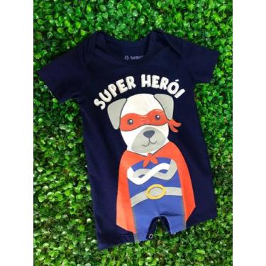 Imagem de Macacão Curto Infantil Masculino Estampa Dog Super Herói Azul Marinho