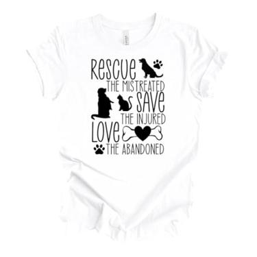 Imagem de Camiseta feminina com estampa de pata de cachorro e gato Rescue The Mistreated unissex de manga curta, Branco, P