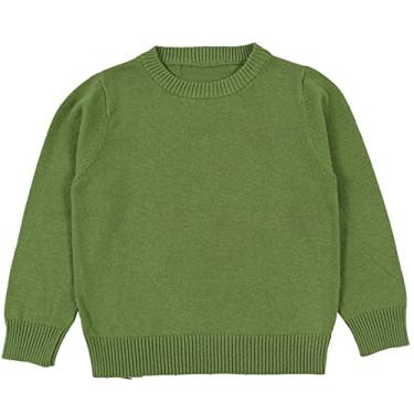 Imagem de Blusa de manga curta para meninas meninos cor sólida pulôver básico suéter de malha feminino suéter de algodão floral camisas de manga longa, Verde, 6-7Years