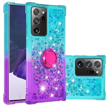 Imagem de Capa para Samsung Galaxy Note 20 Ultra, gradiente de areia movediça, glitter, líquido fluido, flutuante, amortecedor de poliuretano termoplástico, capa para celular com suporte giratório para Galaxy Note 20 Ultra, YBLS Violeta azulada