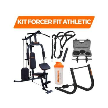 Imagem de Kit Forcer Fit Athletic Estação Musculação + Abdo + Fita Suspensão + M