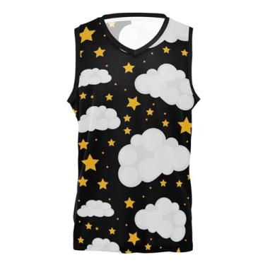 Imagem de KLL Camiseta regata de basquete Star White Cloud Vestuário para casa e fora de casa camisas de futebol para fãs homens mulheres jovens, Estrela branca e nuvem, 3G
