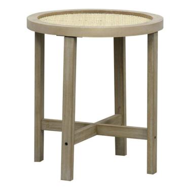 Imagem de Mesa Redonda Lateral Centro 40x40cm Madeira Rattan Boho Chic