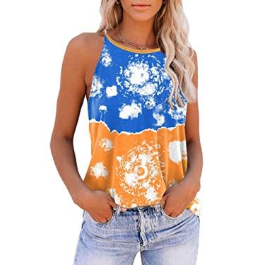 Imagem de Camiseta regata feminina com alças finas, plus size, sem mangas, fofa, de verão, camponesa, colete formal, Azul, GG