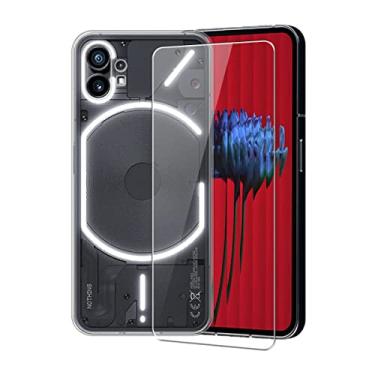 Imagem de WDMYLFTW Capa para Nothing Phone 1 + película protetora de tela de vidro temperado - Capa protetora de TPU à prova de choque de silicone transparente, macia, flexível, à prova de choque, capa