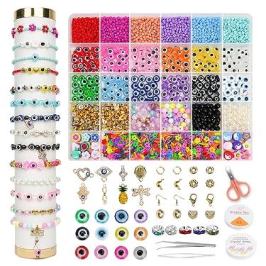 Imagem de 3380 pçs contas de mau olhado para fazer joias kit de pulseiras de mau olhado com contas de argila contas de sementes de 3 mm contas de flores planas e pingentes de mau olhado para artesanato DIY pulseira colar tornozeleiras brinco fabricação