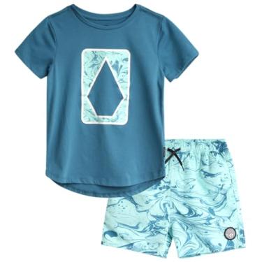 Imagem de Volcom Conjunto de roupa de banho para meninos – 2 peças camiseta de manga curta e calção de banho – conjunto de roupa de banho para meninos (2 a 7), Azul, 3 Anos