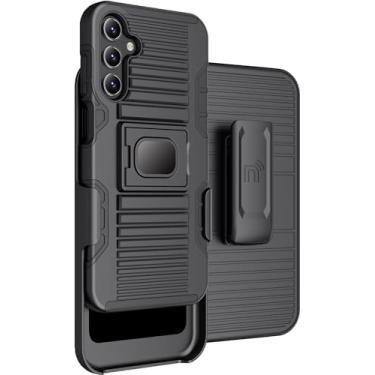 Imagem de Nakedcellphone Combo robusto para Samsung Galaxy A15 5G, capa de anel híbrido com suporte [placa de montagem embutida] e suporte para coldre com clipe de cinto - preta