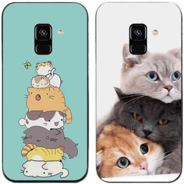 Imagem de 2 peças coruja lobo leão tigre gato pilha golfinhos pug Husky cão dinossauro panda TPU gel capa de telefone para Samsung Galaxy A5 2018 (pilha de gato)