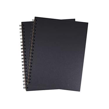 Imagem de Caderno espiral sem pauta blecaute em branco, papel preto liso premium de 31,8 kg, 55 folhas, reciclado e sustentável, 26,7 cm x 20,32 cm, pacote com 2, folha/fio preto