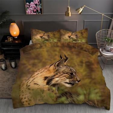 Imagem de Jogo de cama de capa de edredom solteiro gato leopardo animal 3 peças texturizadas de microfibra macia 172,7 x 228,6 cm e 2 fronhas, com fecho de zíper e laços